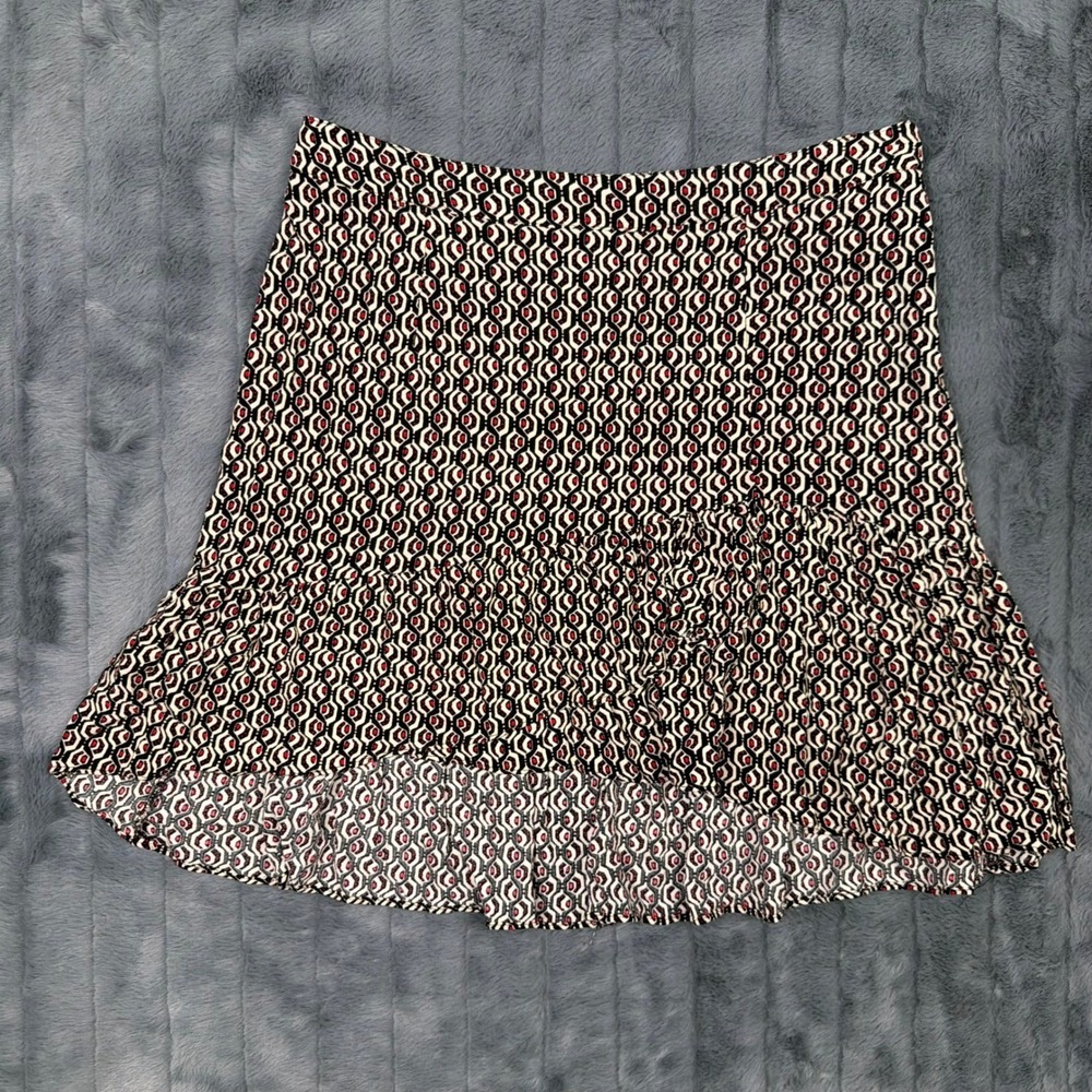 Free People Geometric Honeycomb Print Ruffle Mini Skirt Black Red Size 4